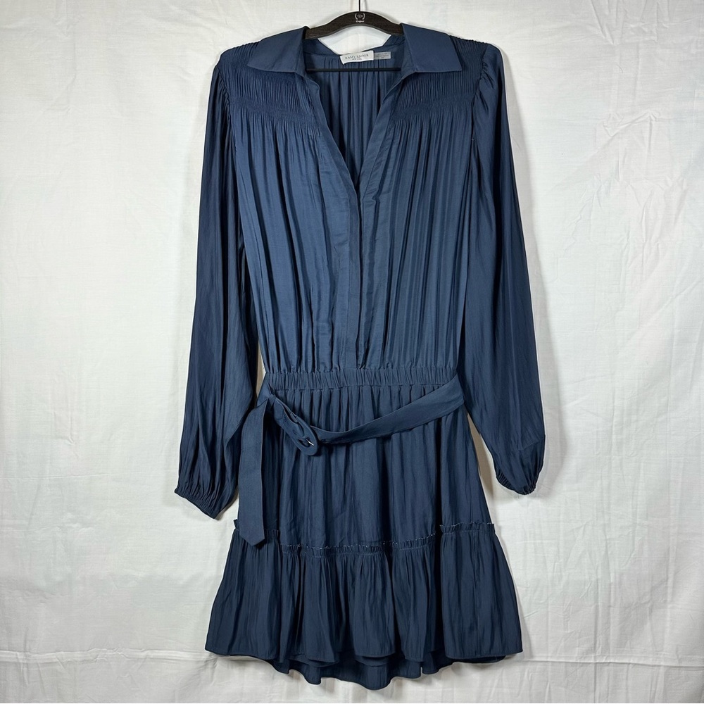 Ramy Brook New York Barb Belted Button Front Mini Dress in Navy Size Medium